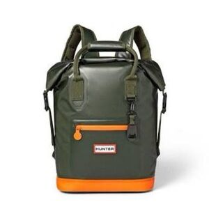 Hunter x Target Green and Orange Backpack Cooler with Roll-Top Closure
